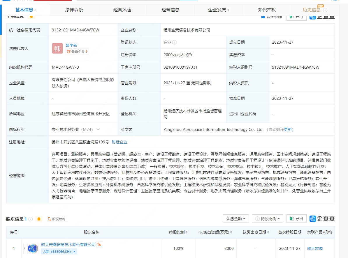 航天宏图新设子公司布局AI软件开发 加速人工智能领域技术落地